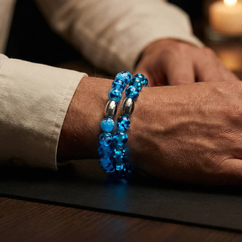 Bracelet en verre Firefly en argent sterling 925 avec écume de mer bleue
