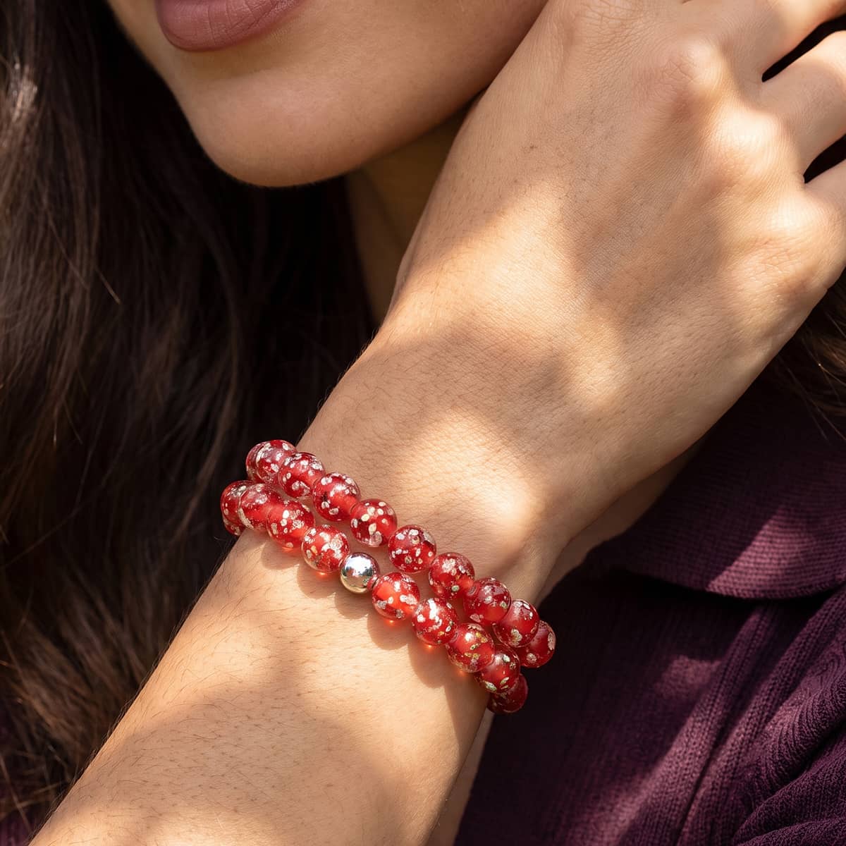 Cramoisi | .925 Argent sterling | Firefly Glass Bracelet