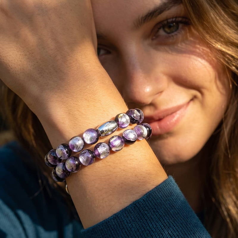Lune violette | .925 Argent sterling | Bracelet de verre lunaire