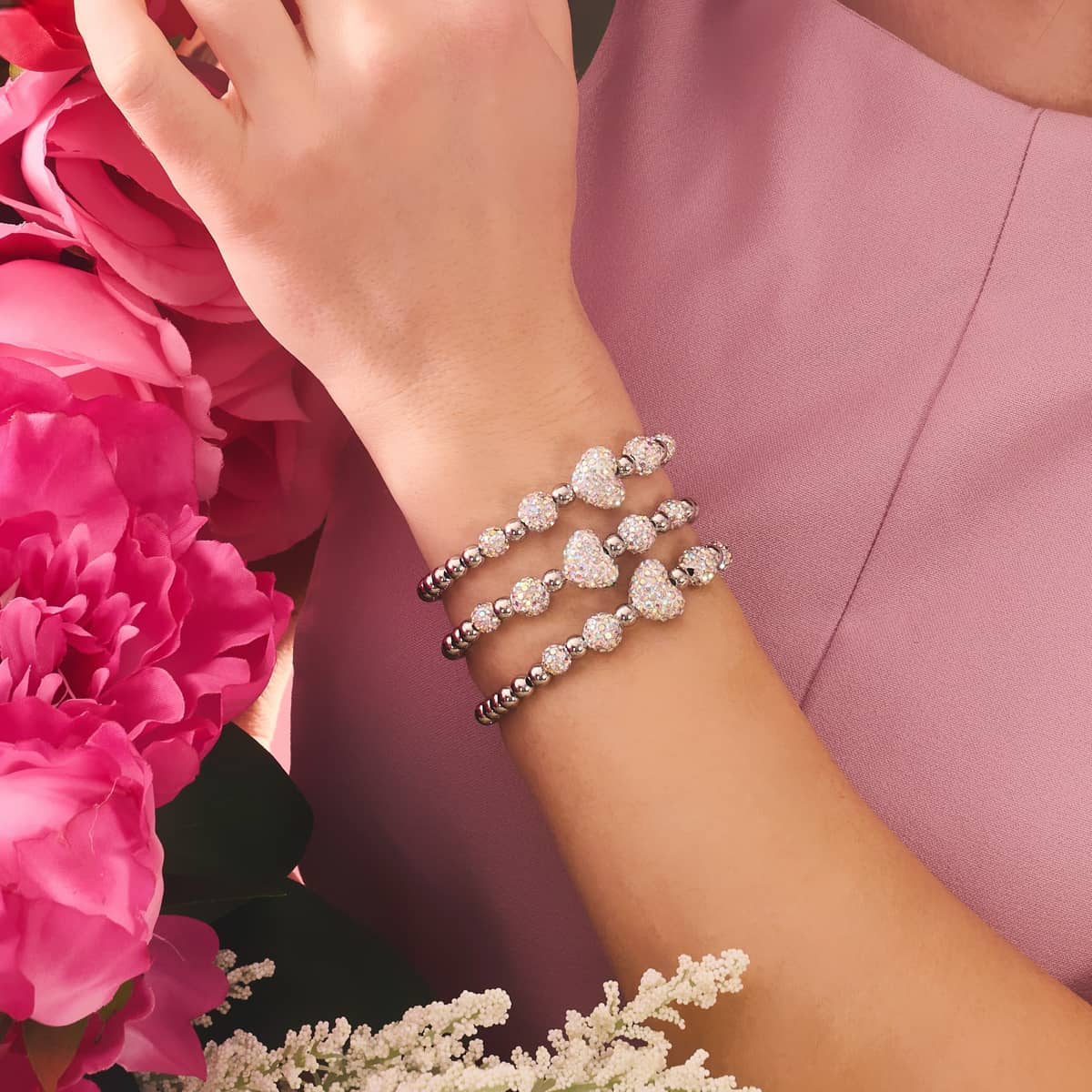 Bracelet en forme de cœur en cascade avec cristal blanc licorne | Kikiballa