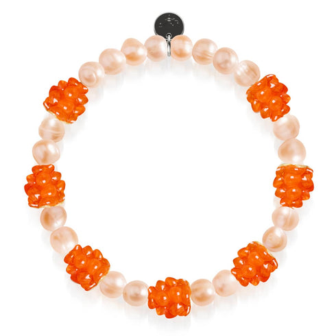 Bracelet en argent sterling 925 avec perles orange et champagne | Bracelet baies