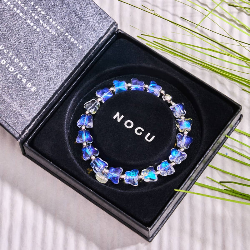 Rosée du matin | Argent | Bracelet papillon blanc arc-en-ciel