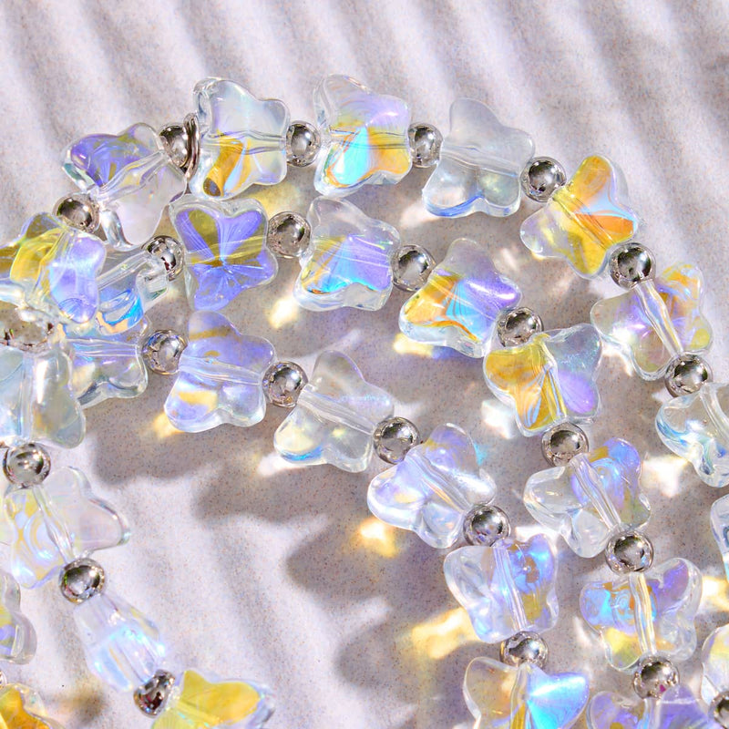 Rosée du matin | Argent | Bracelet papillon blanc arc-en-ciel
