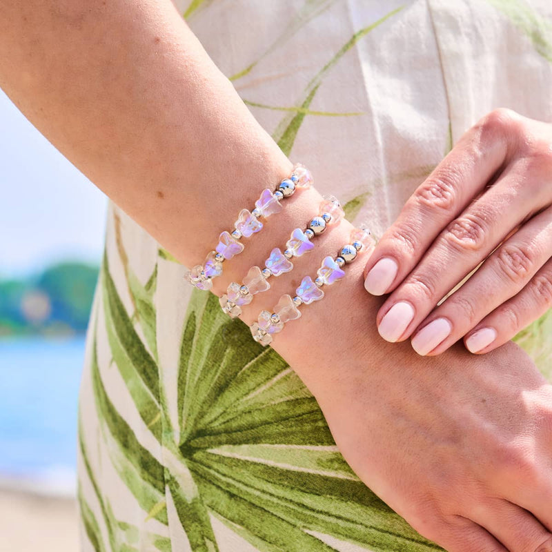 Rosée du matin | Argent | Bracelet papillon blanc arc-en-ciel