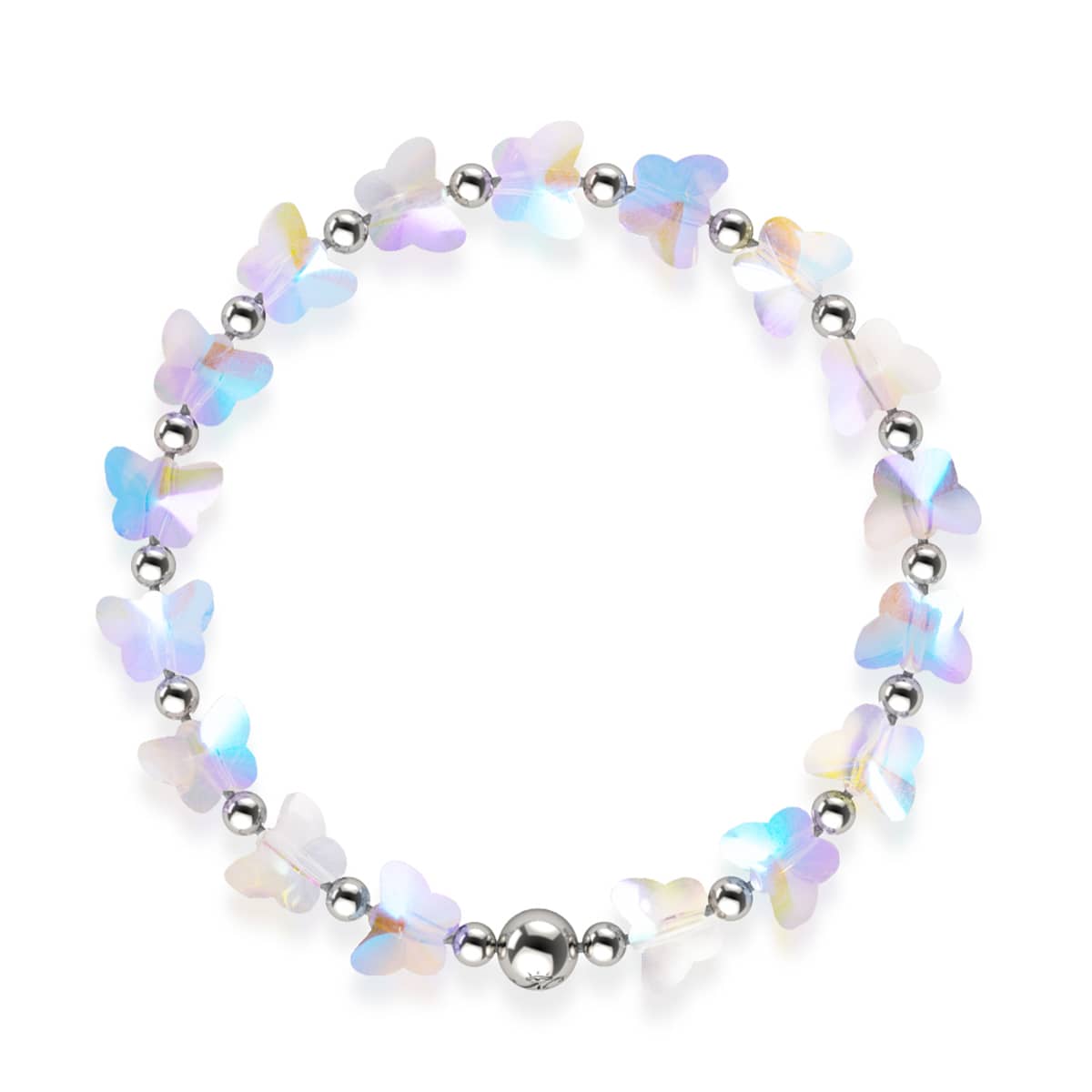 Rosée du matin | Argent | Bracelet papillon blanc arc-en-ciel