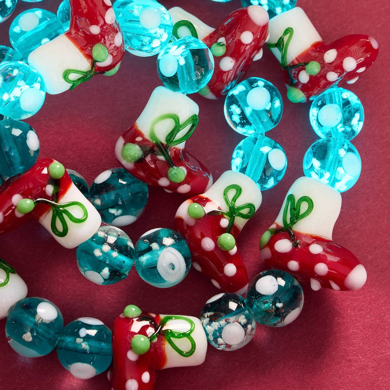 Teal Stockings | Silver | Firefly Glass Polka Dot Bracelet