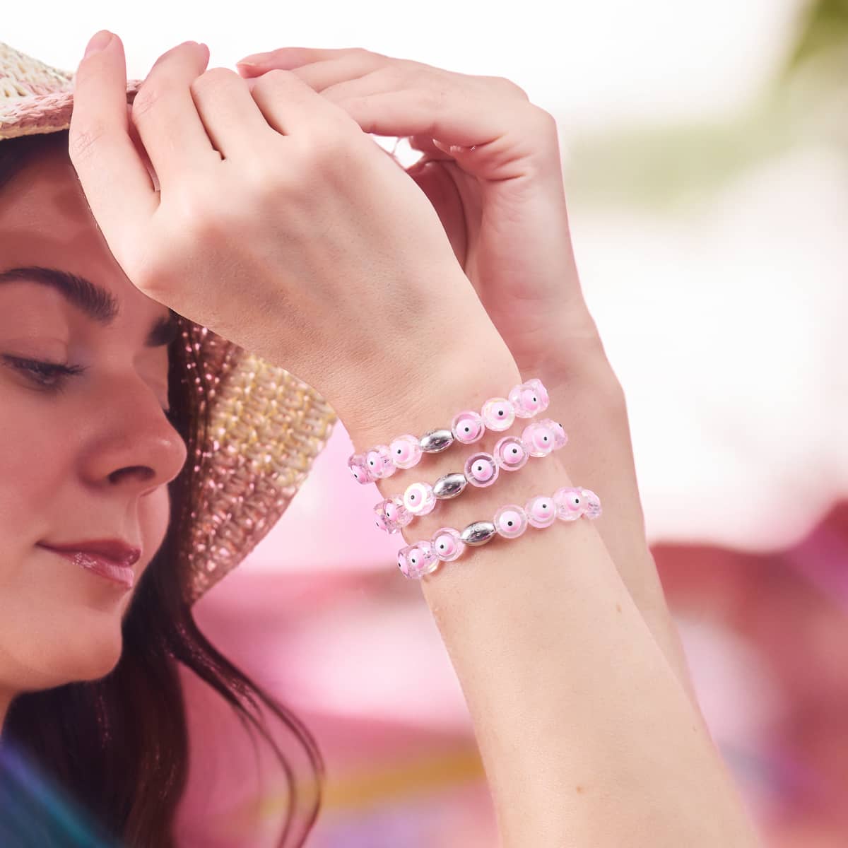 Bracelet mauvais œil en cristal | Argent sterling 925 | Rose