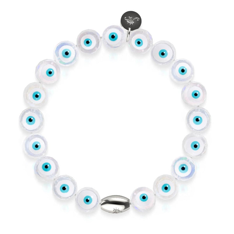 Bracelet mauvais œil en cristal | Argent sterling 925 | Blanc