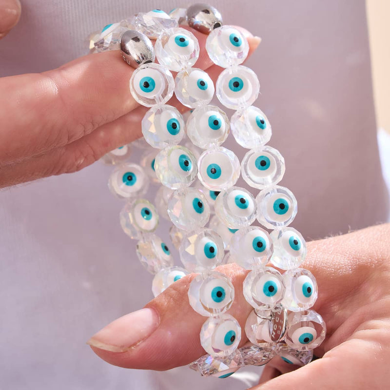 Bracelet mauvais œil en cristal | Argent sterling 925 | Blanc
