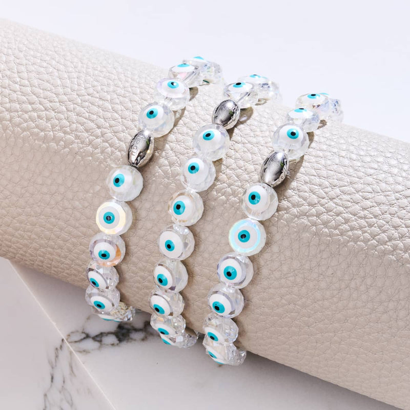 Bracelet mauvais œil en cristal | Argent sterling 925 | Blanc