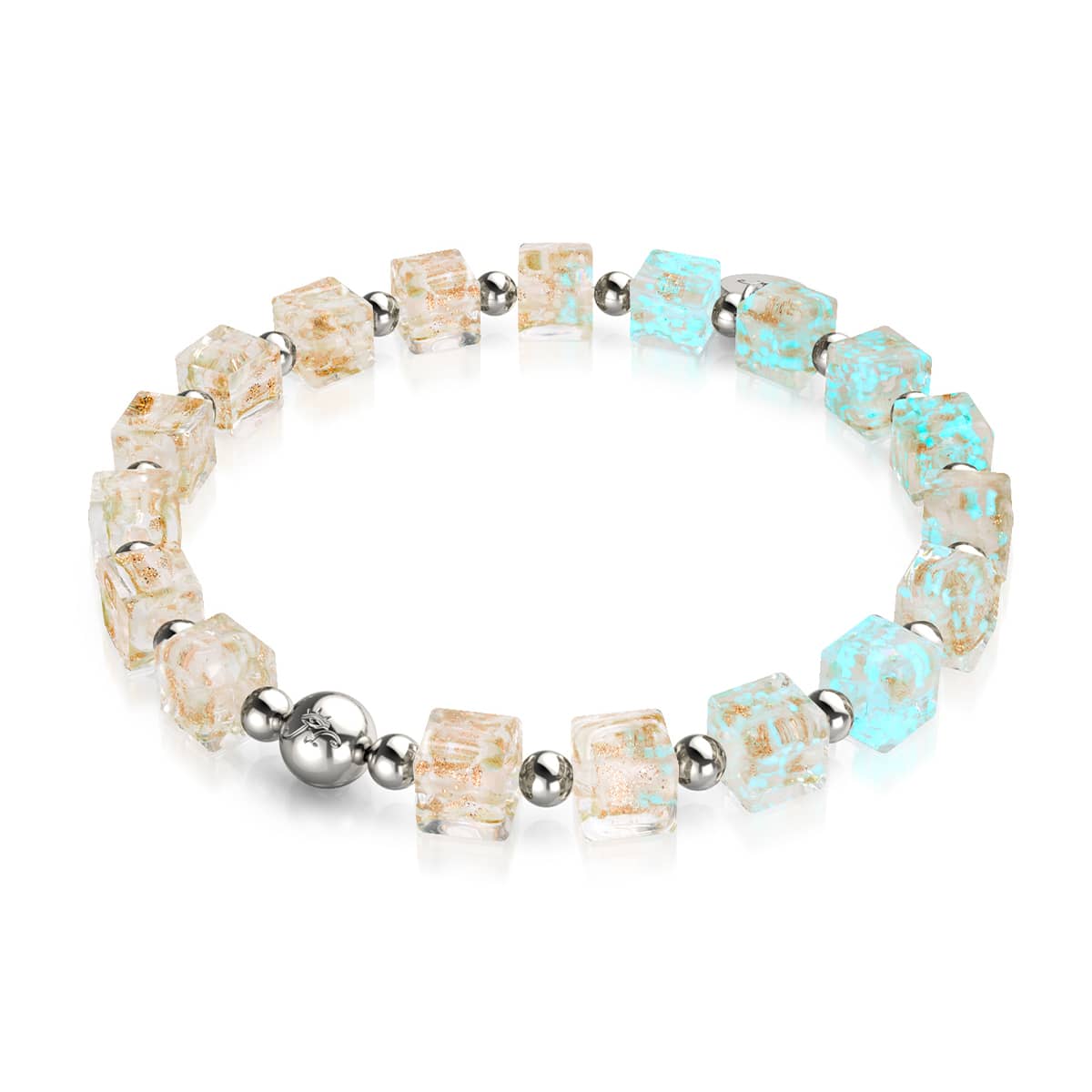 Albâtre | Argent | Bracelet galet en verre Firefly