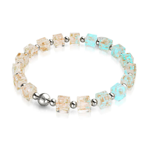 Albâtre | Argent | Bracelet galet en verre Firefly