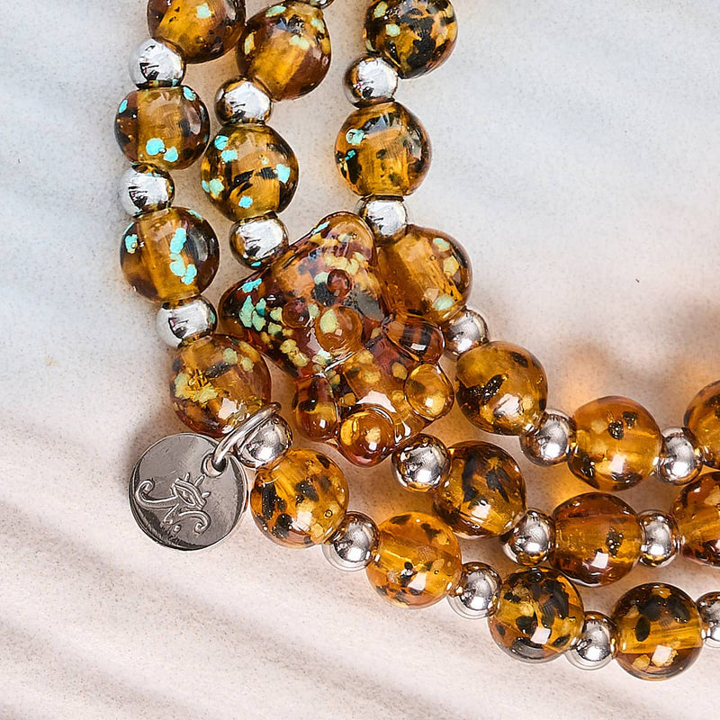 Amber | Silver | Firefly Glass Bear Bracelet