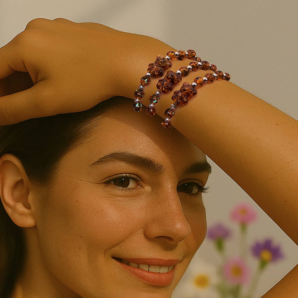 Amber | Silver | Firefly Glass Bear Bracelet