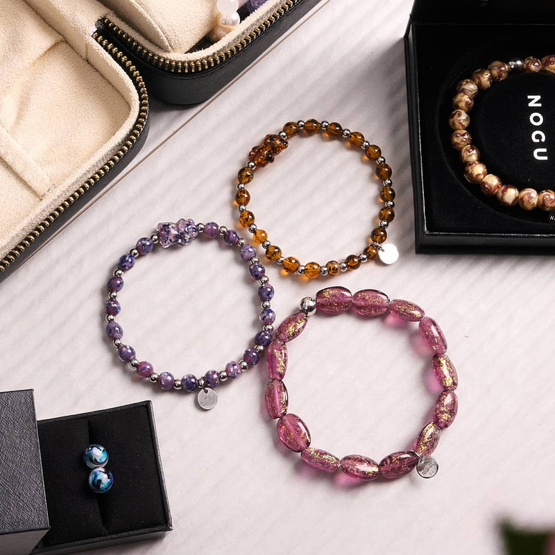 Amber | Silver | Firefly Glass Bear Bracelet