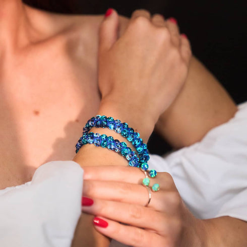 Flamme aigue-marine | Flamme lapis x aigue-marine | Bracelet en verre double luciole
