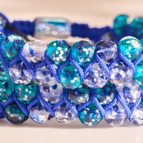 Flamme aigue-marine | Flamme lapis x aigue-marine | Bracelet en verre double luciole
