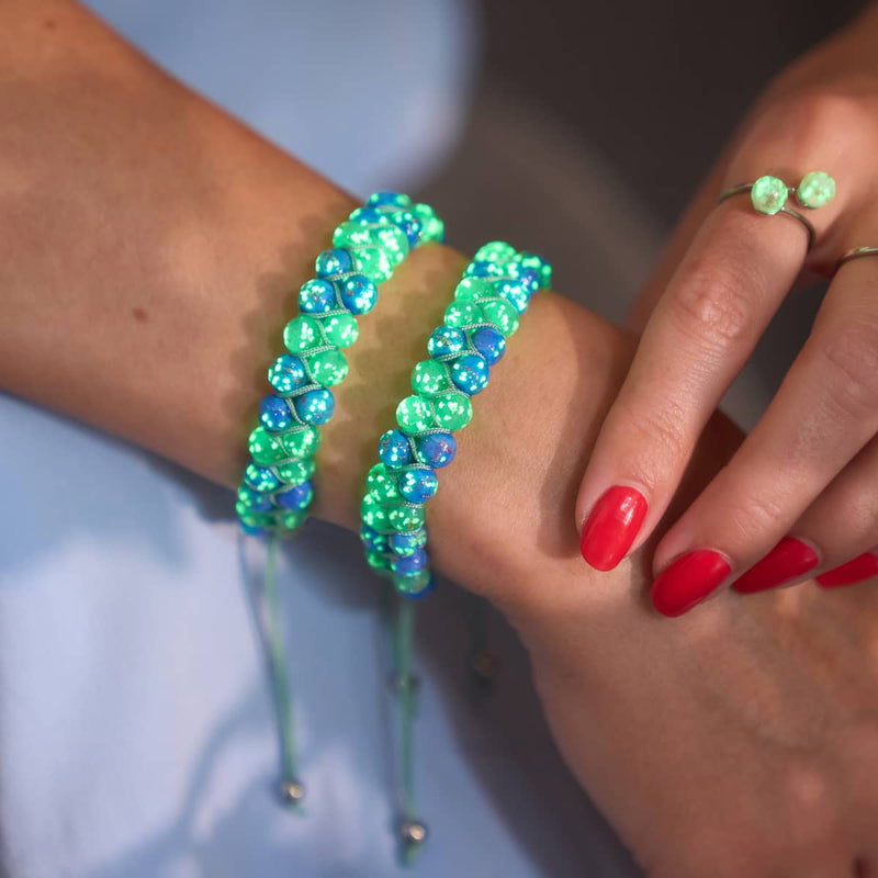 Belle journée | Cobalt x Cactus | Bracelet en verre double luciole