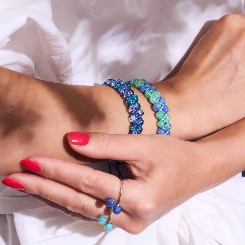 Belle journée | Cobalt x Cactus | Bracelet en verre double luciole