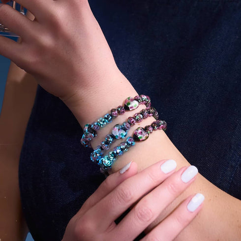 Bouquet noir | Argent sterling 925 | Bracelet en verre Firefly avec diamants et cœurs