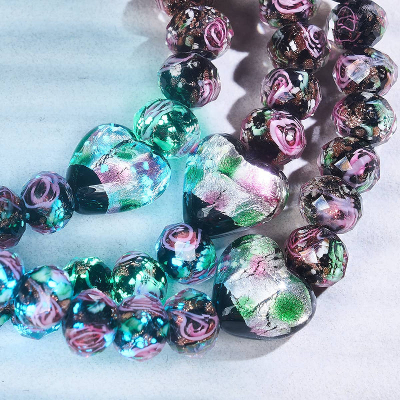 Black Bouquet | .925 Sterling Silver | Firefly Glass Diamond Hearts Bracelet