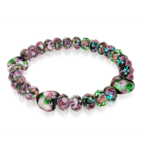 Bouquet noir | Argent sterling 925 | Bracelet en verre Firefly avec diamants et cœurs