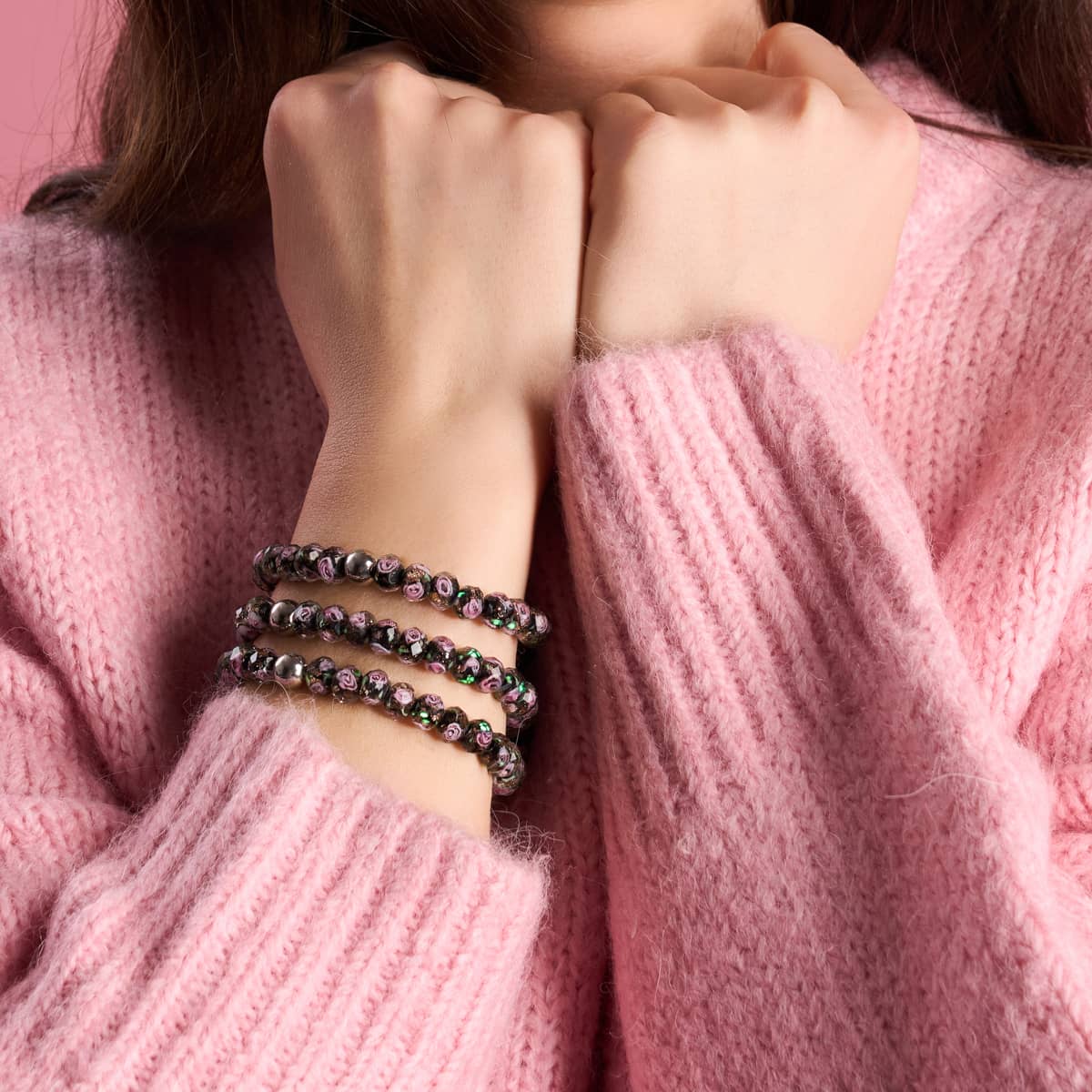 Bracelet en diamants en verre Firefly | Dahlia noir