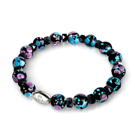 Orchidée noire | .925 Argent sterling | Firefly Glass Bracelet Fleur