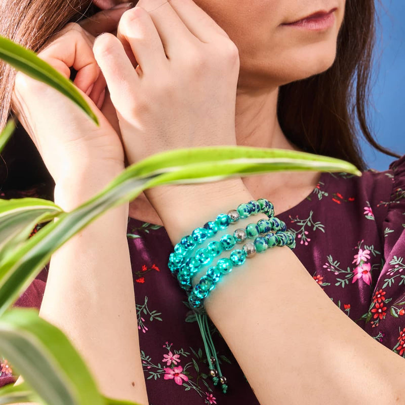 Menthe bleue | Argent | Bracelet en macramé en verre Firefly