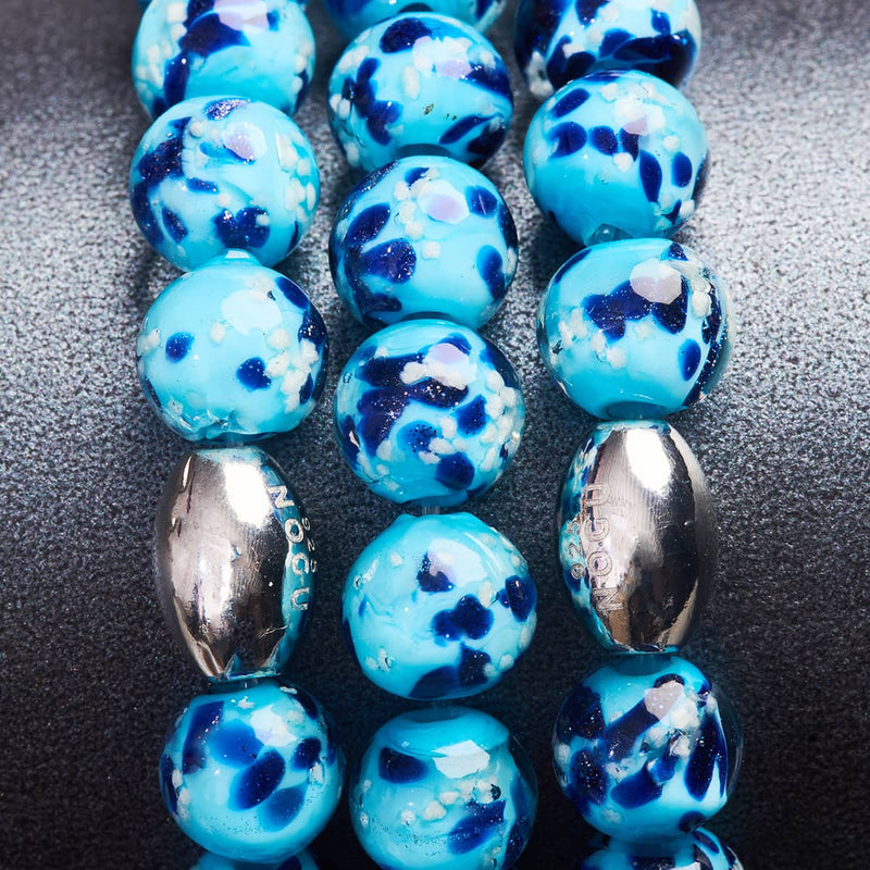 Bracelet en verre Firefly en argent sterling 925 avec écume de mer bleue