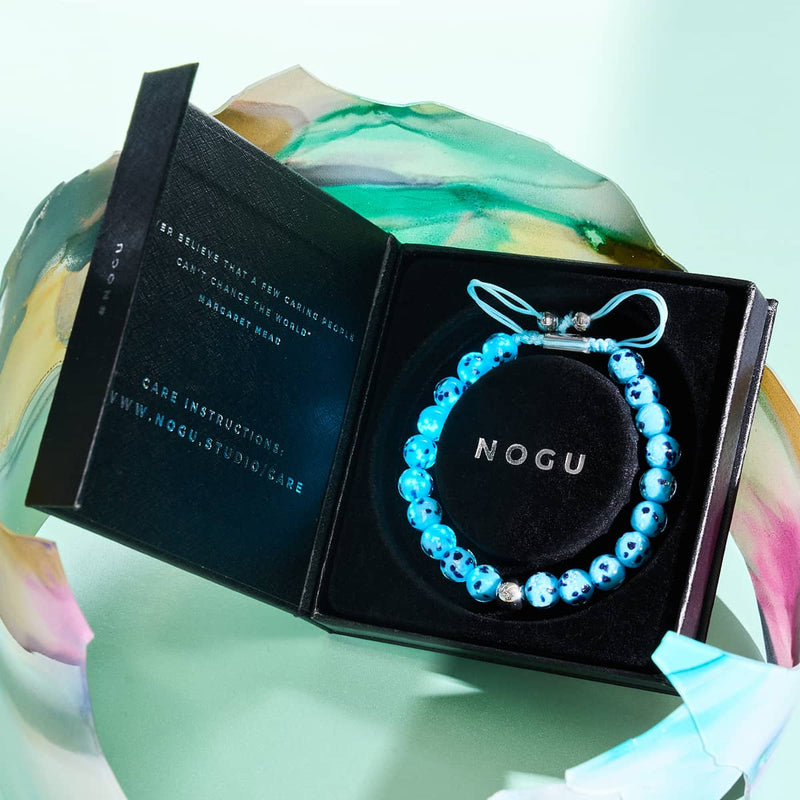 Blue Seaspray | Silver | Firefly Glass Macrame Bracelet