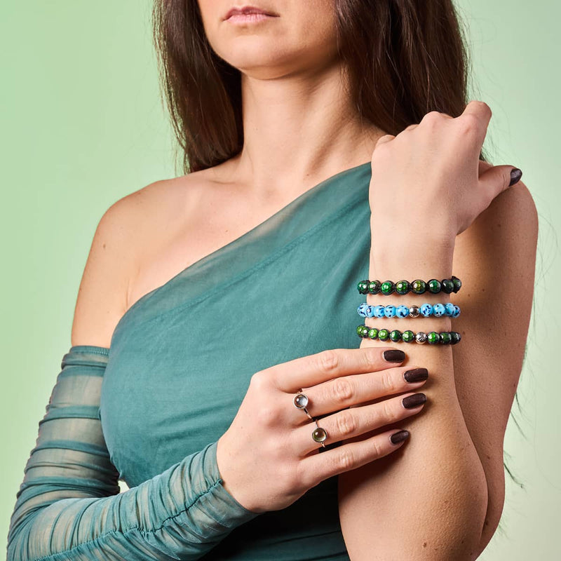 Blue Seaspray | Silver | Firefly Glass Macrame Bracelet