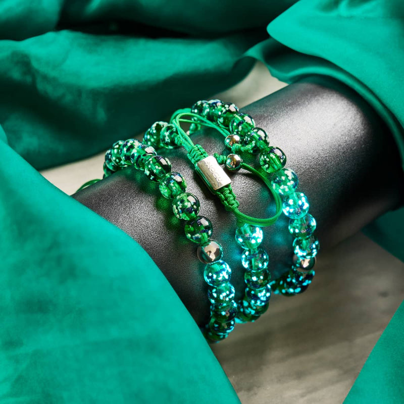 Bracelet en macramé en verre Firefly | Trèfle bleu | Argent