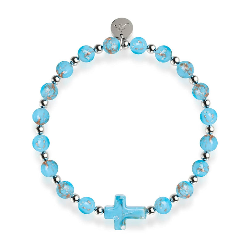 Cerulean | Silver | Firefly Glass Cross Bracelet