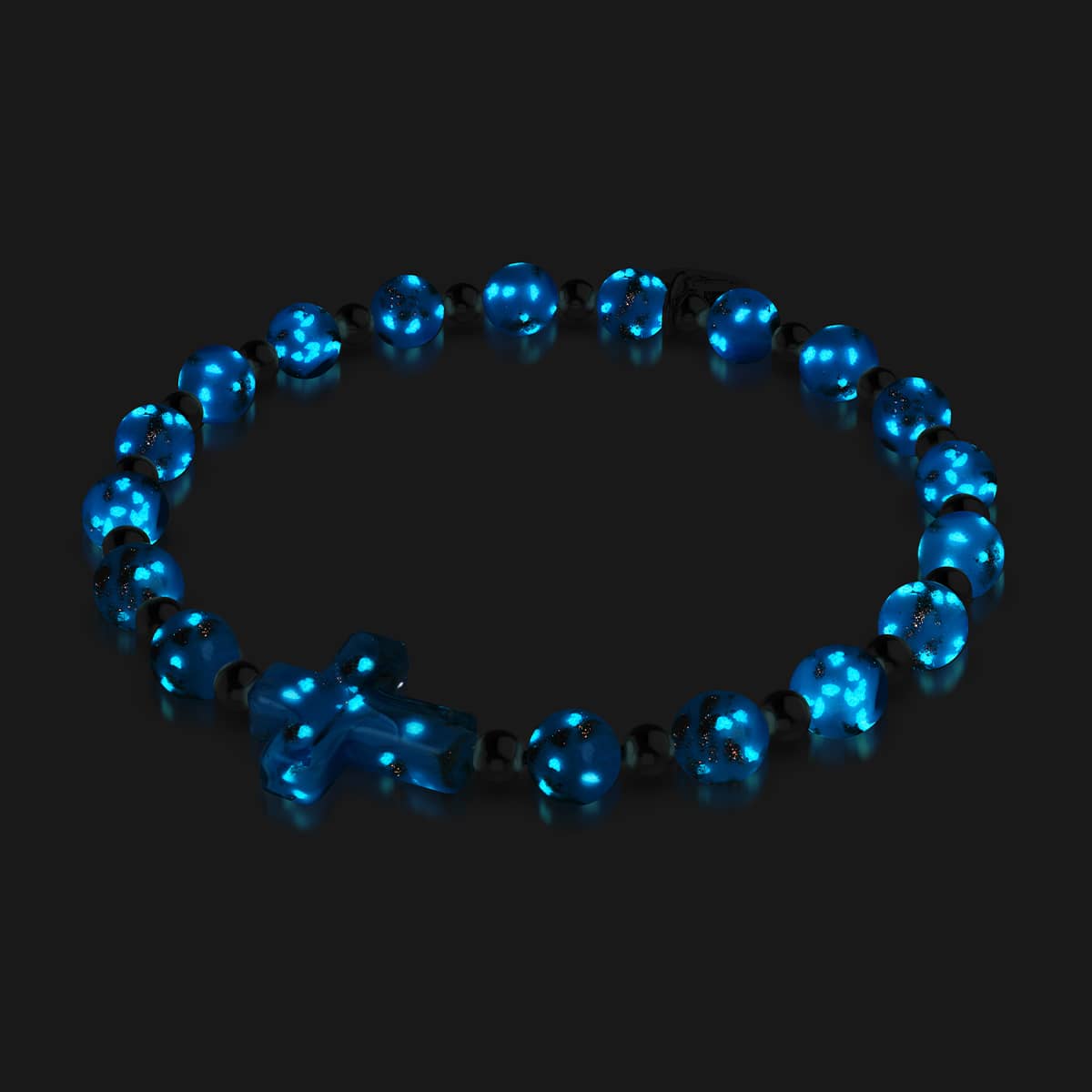 Bracelet croix en verre Firefly | Argent | Céruléen