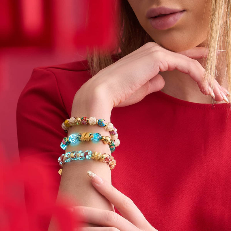 Cloud Dragon | Enamel Lotus | White Firefly Glass Serpent Bracelet