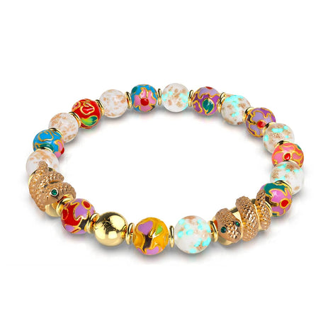 Bracelet serpent en verre avec motif de dragon nuageux | Lotus en émail | Luciole blanche