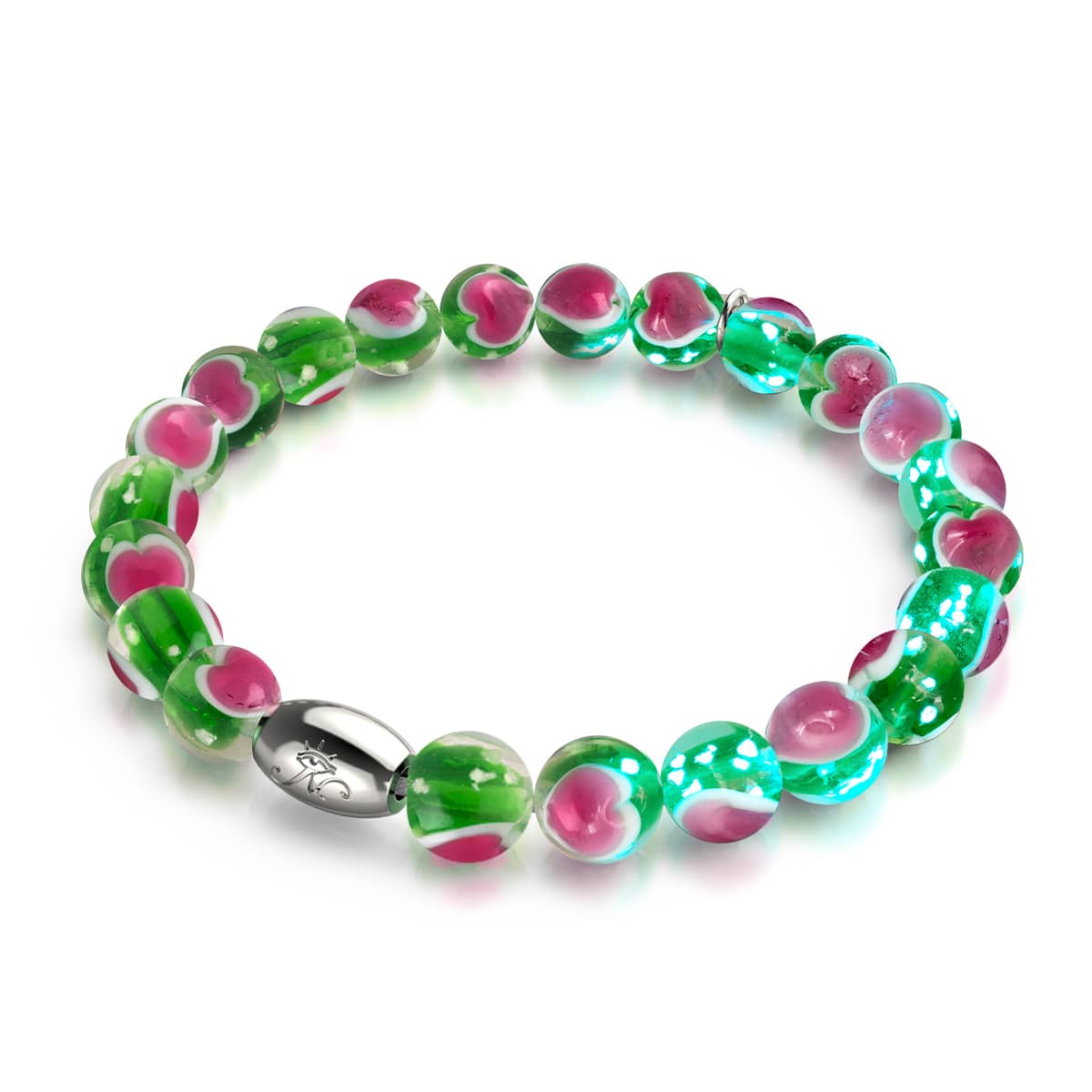 Bracelet Love en verre Firefly en argent sterling 925 vert x rose