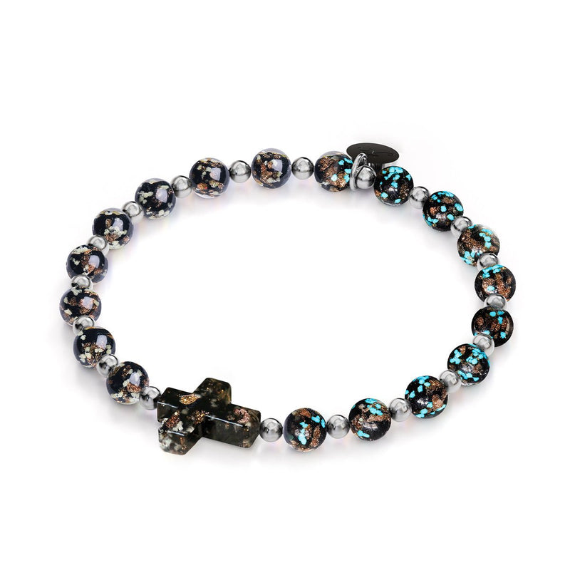 Obsidian | Silver | Firefly Glass Cross Bracelet