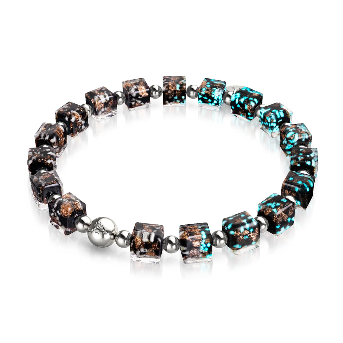 Obsidienne | Argent | Bracelet galet en verre Firefly