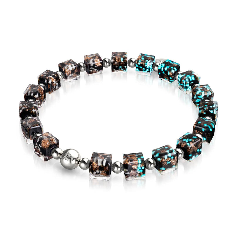 Obsidian | Silver | Firefly Glass Pebble Bracelet