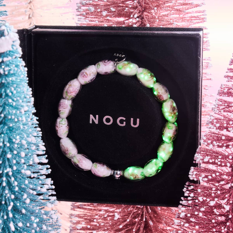 Roses roses | Argent sterling 925 | Bracelet de jardin en verre Firefly