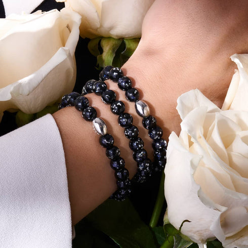 Bracelet en verre Firefly | Argent sterling 925 | Noir absolu