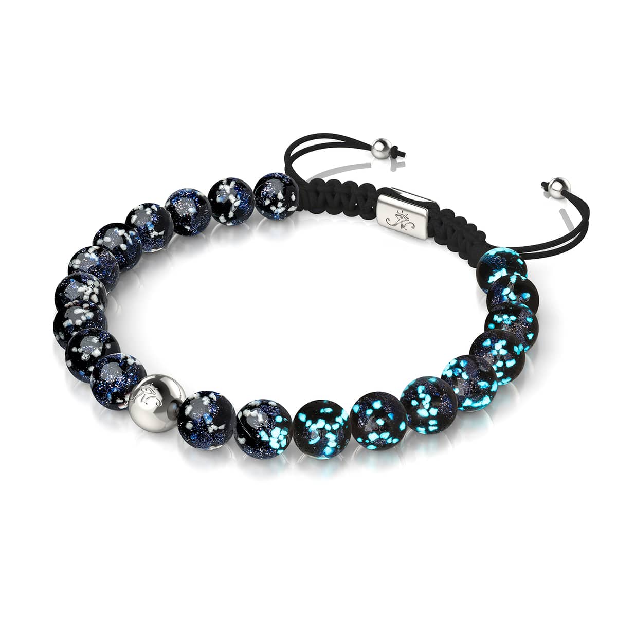 Bracelet en macramé en verre Firefly | Noir absolu | Argent