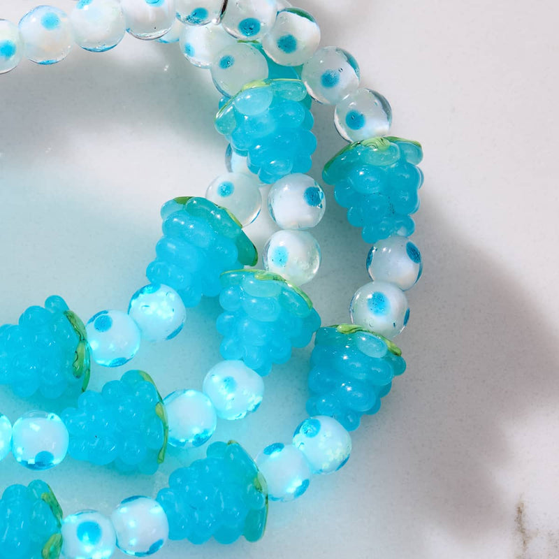 Bracelet à pois bleus | Argent sterling 925 | Bracelet en verre Firefly Berry