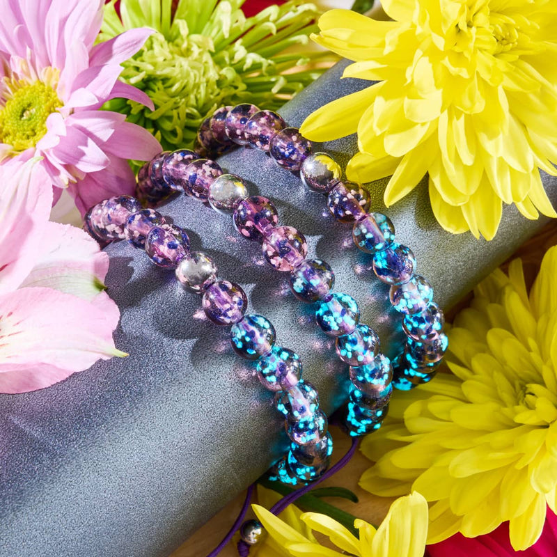 Purple Elixir | Argent | Bracelet en macramé en verre Firefly