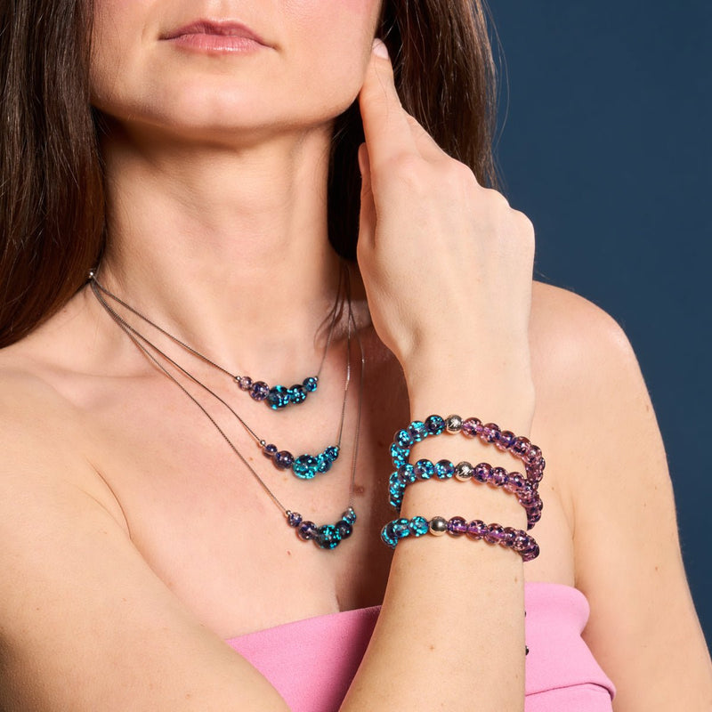 Purple Elixir | Argent | Bracelet en macramé en verre Firefly