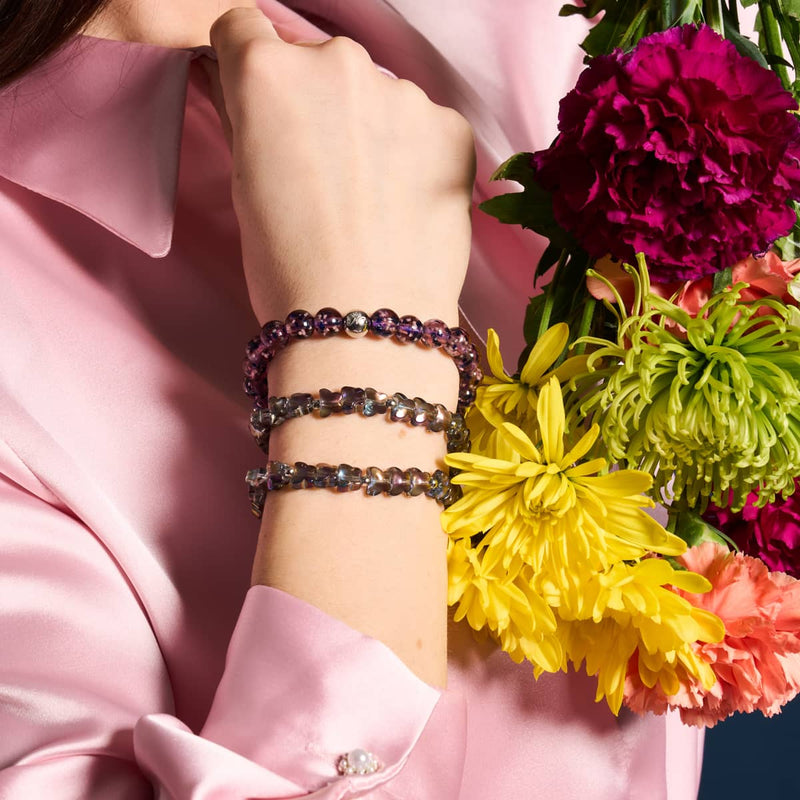 Purple Elixir | Argent | Bracelet en macramé en verre Firefly