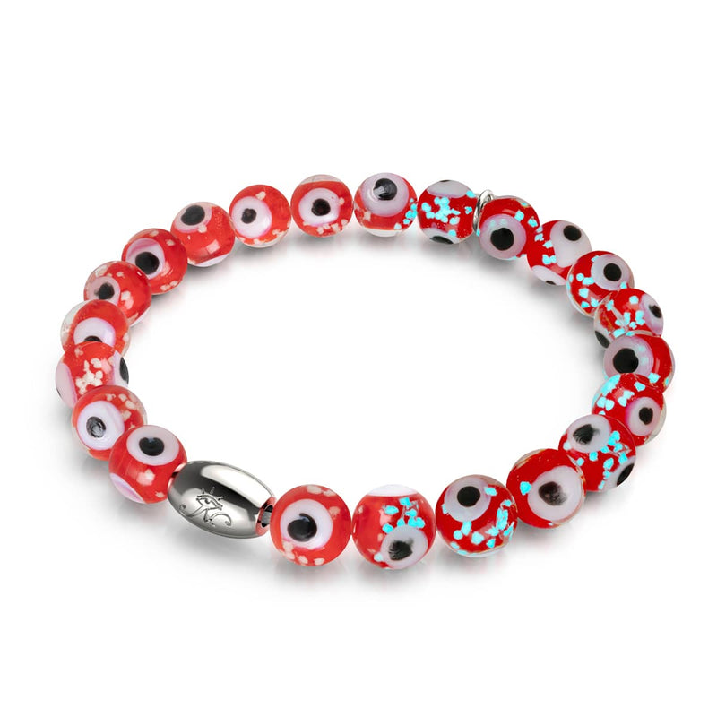 Bracelet en verre Firefly Evil Eye en argent sterling 925 rouge