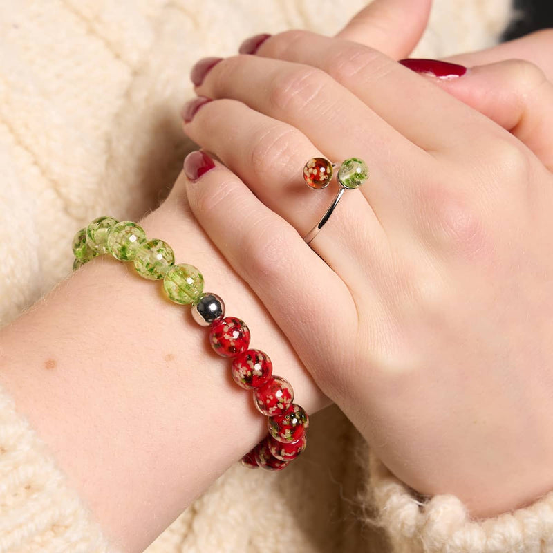 Night Before Christmas Firefly Glass Bracelet and Open Ring Set